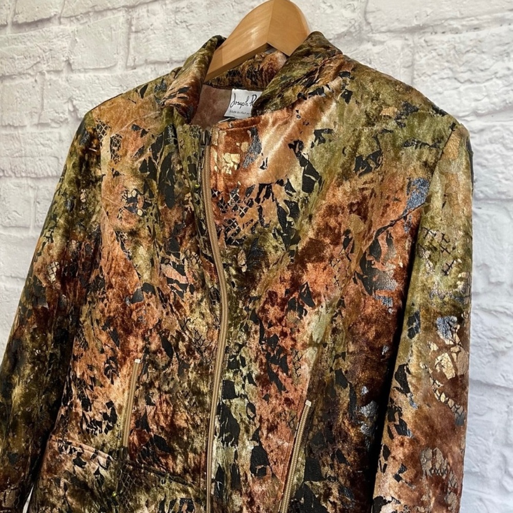JOSEPH RIBKOFF Zip Up Velvet Velour Patterned Blazer Jacket